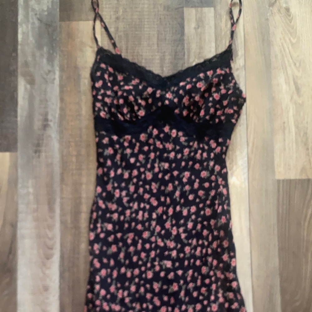 Black Floral Lace-Trim Dress
